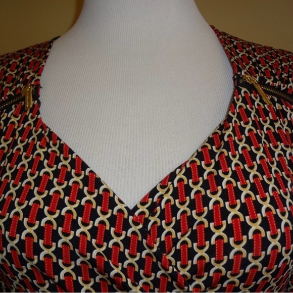 MICHAEL KORS Geometric Patterned Red and Black Women's Top - Picture 7 of 8